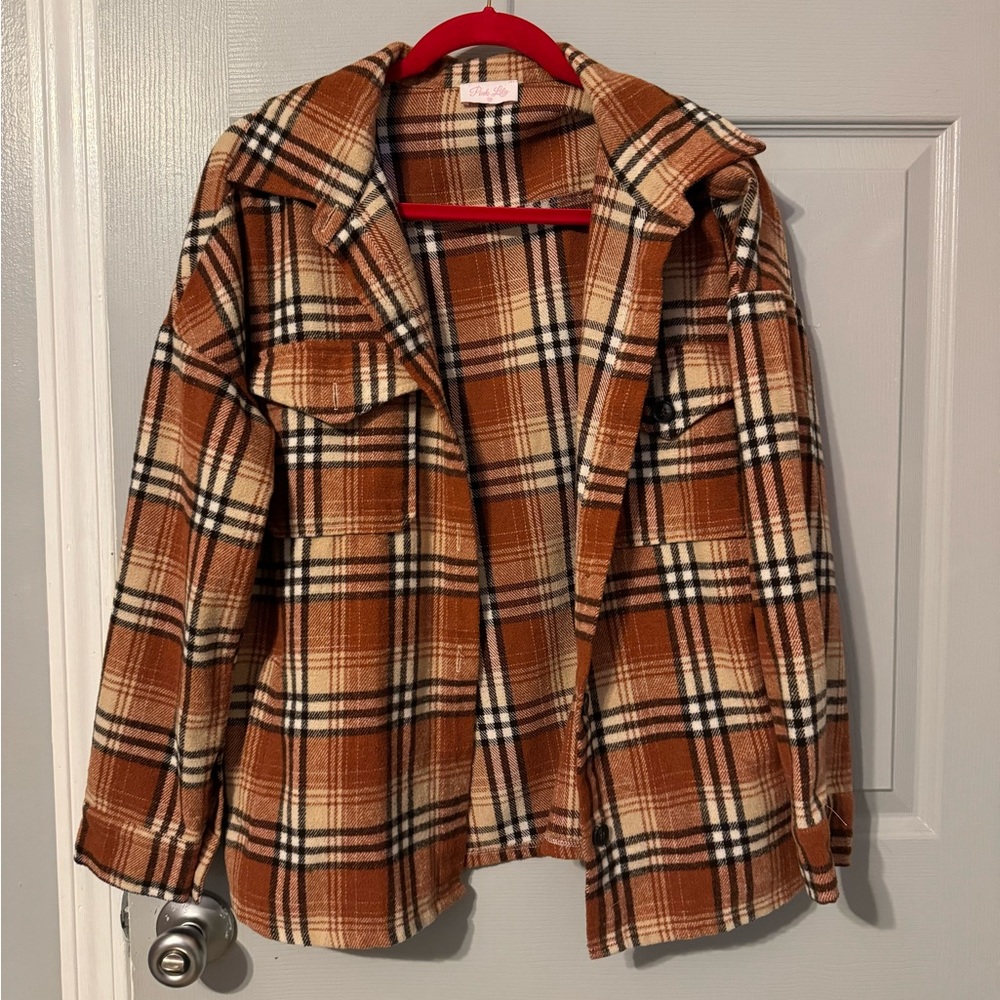 Fall flannel Shacket. Size M. Pink Lilly